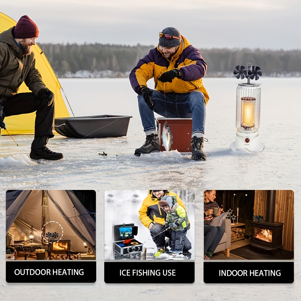 Fireplace Fan with Thermometer, Double-Headed 12-Blade, Heat-Powered Stove Accessory