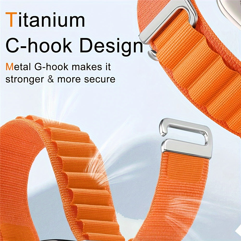 Alpine Loop Nylon Sport Watch Bands for Apple Watch 42mm-49mm Adjustable C-Hook Closure Orange Gray Black