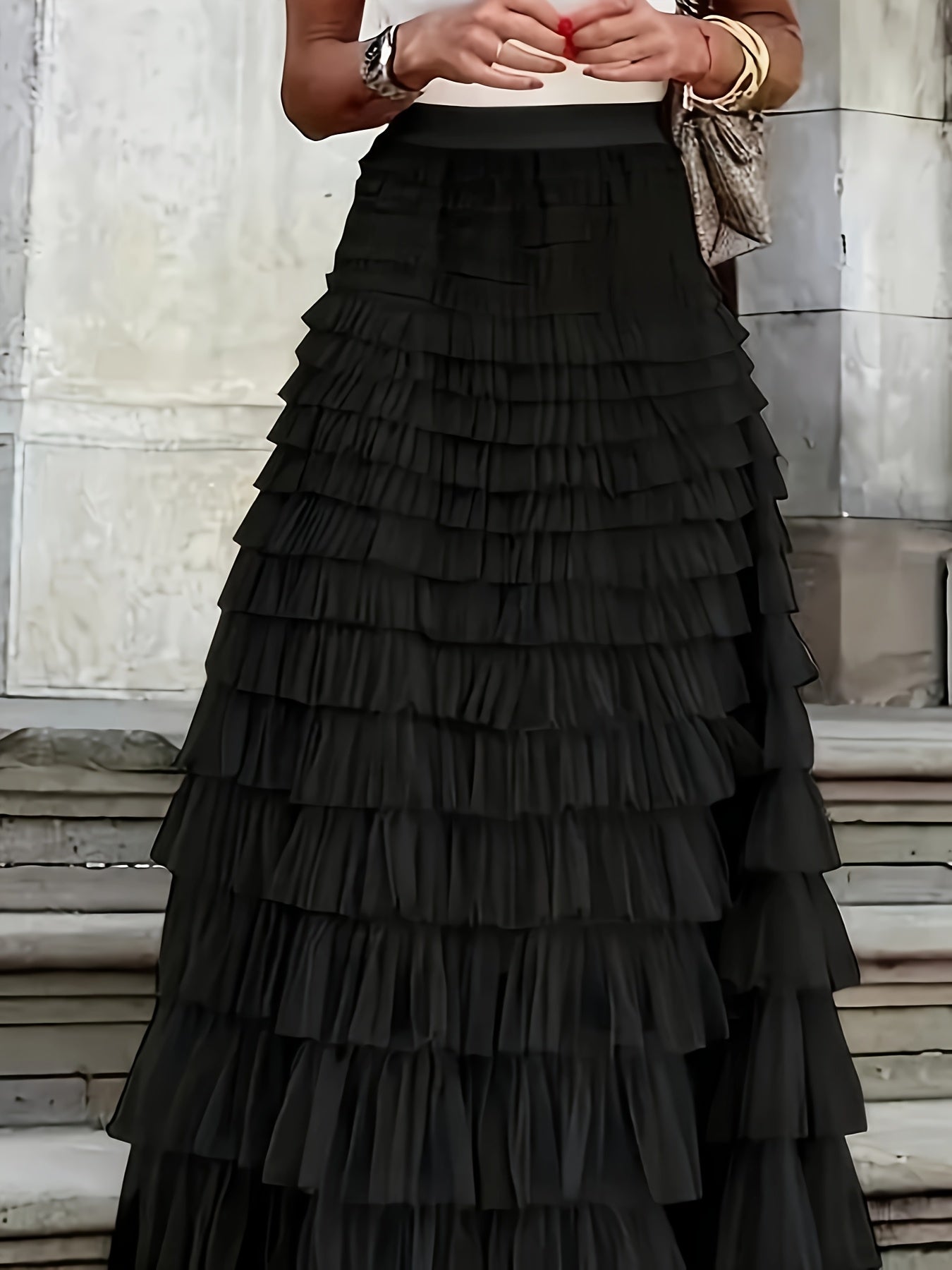 Plus Size Emerald Green Tiered Ruffled Skirt with Sheer Mesh Overlay