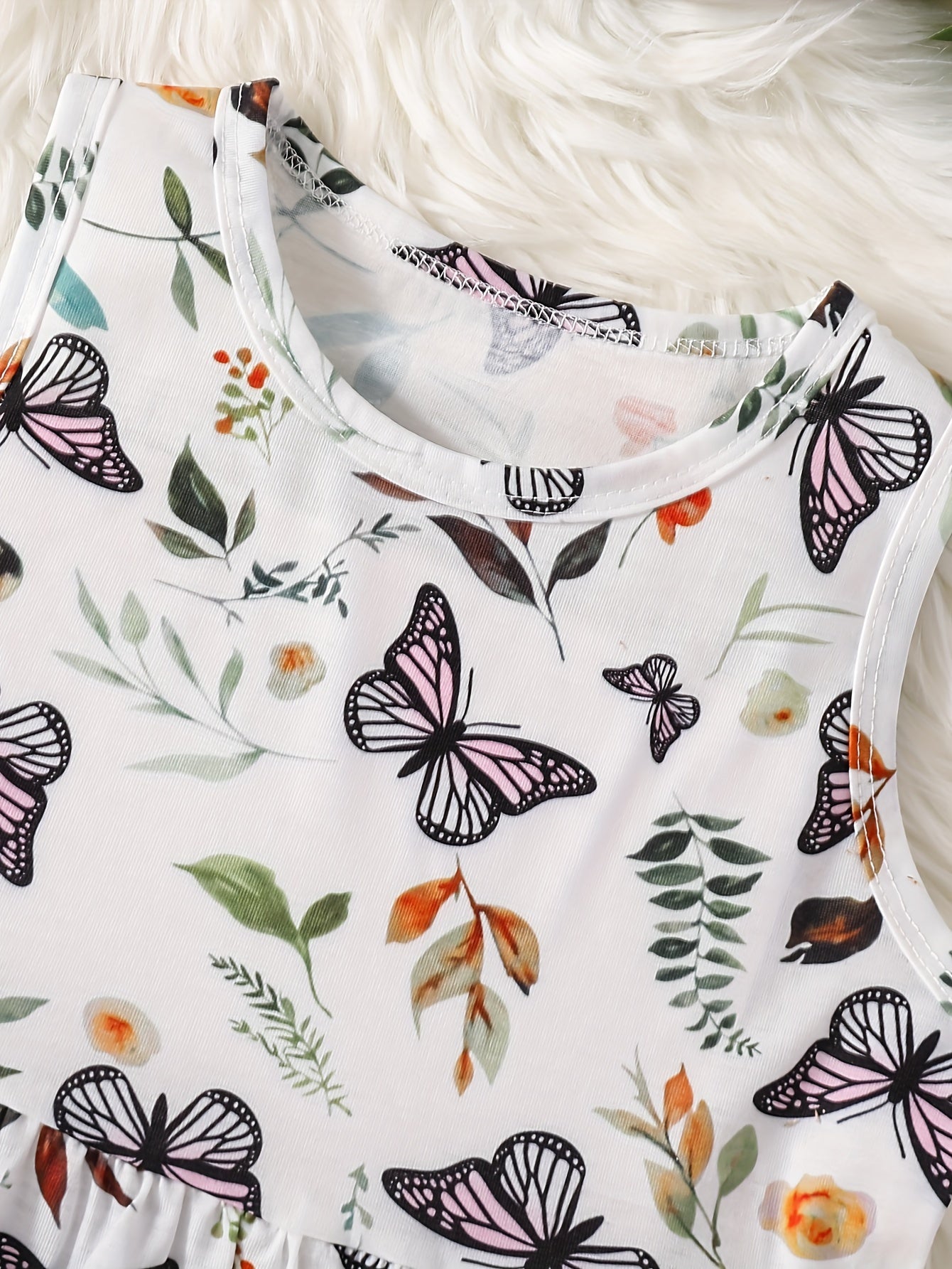 Conjunto de vestido de dos piezas para niñas con patrón de mariposa y cárdigan de mezclilla para primavera y otoño