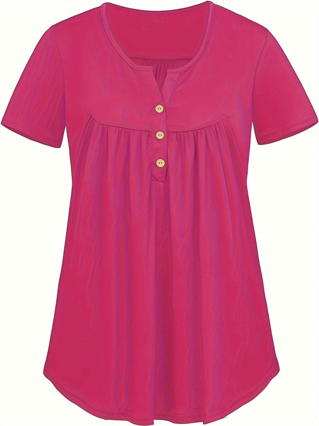 Plus Size Women's Navy Blue Casual Pleated T-Shirt with Crew Neck and Slight Stretch