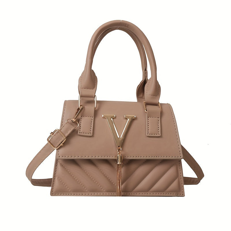 Bolso bandolera acolchado con charm de borla, bolso pequeño de cuero PU grabado para mujeres