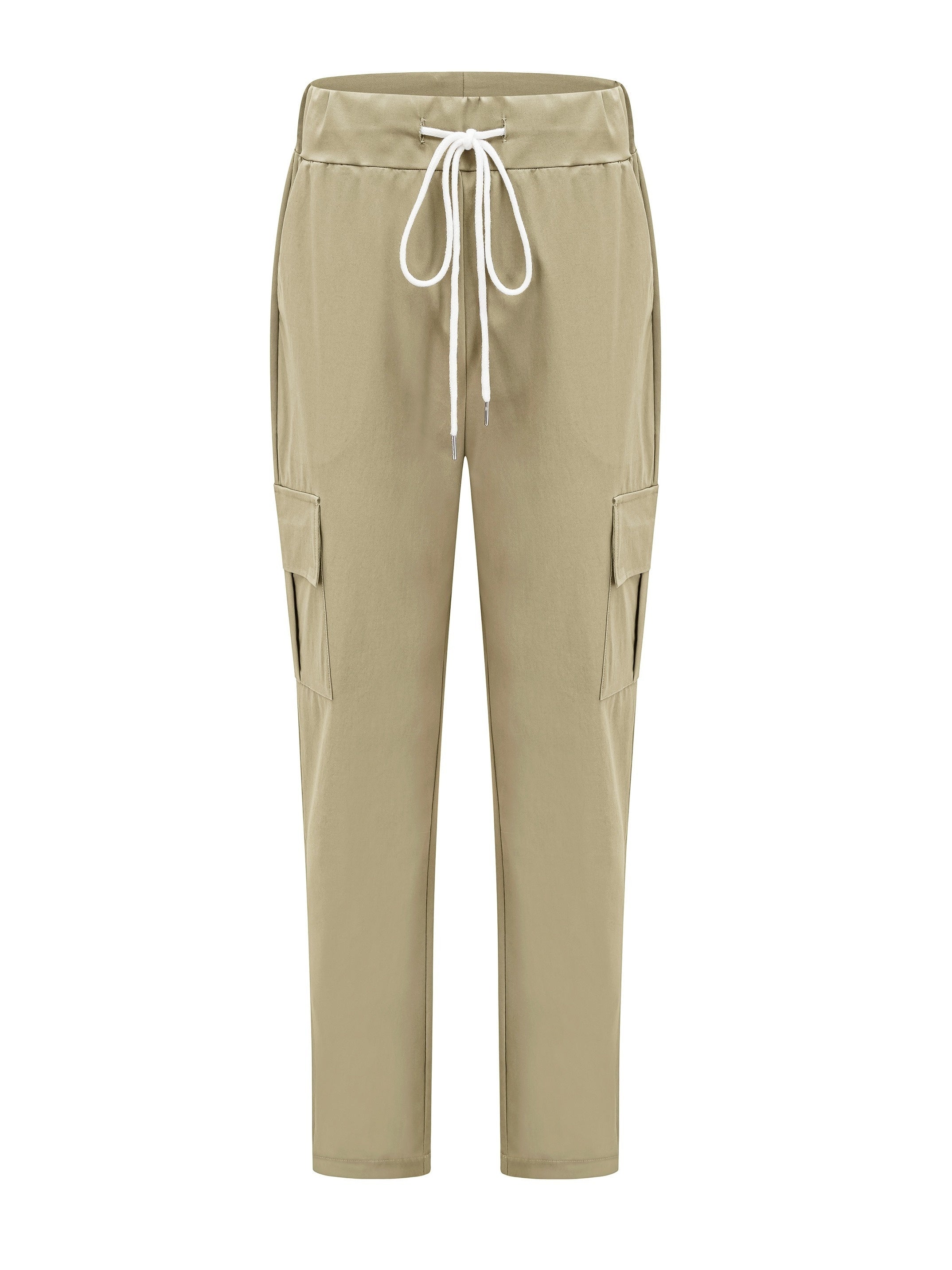 Pantalones cargo para mujeres talla grande, mezcla de poliéster, cintura con cordón, para todas las estaciones