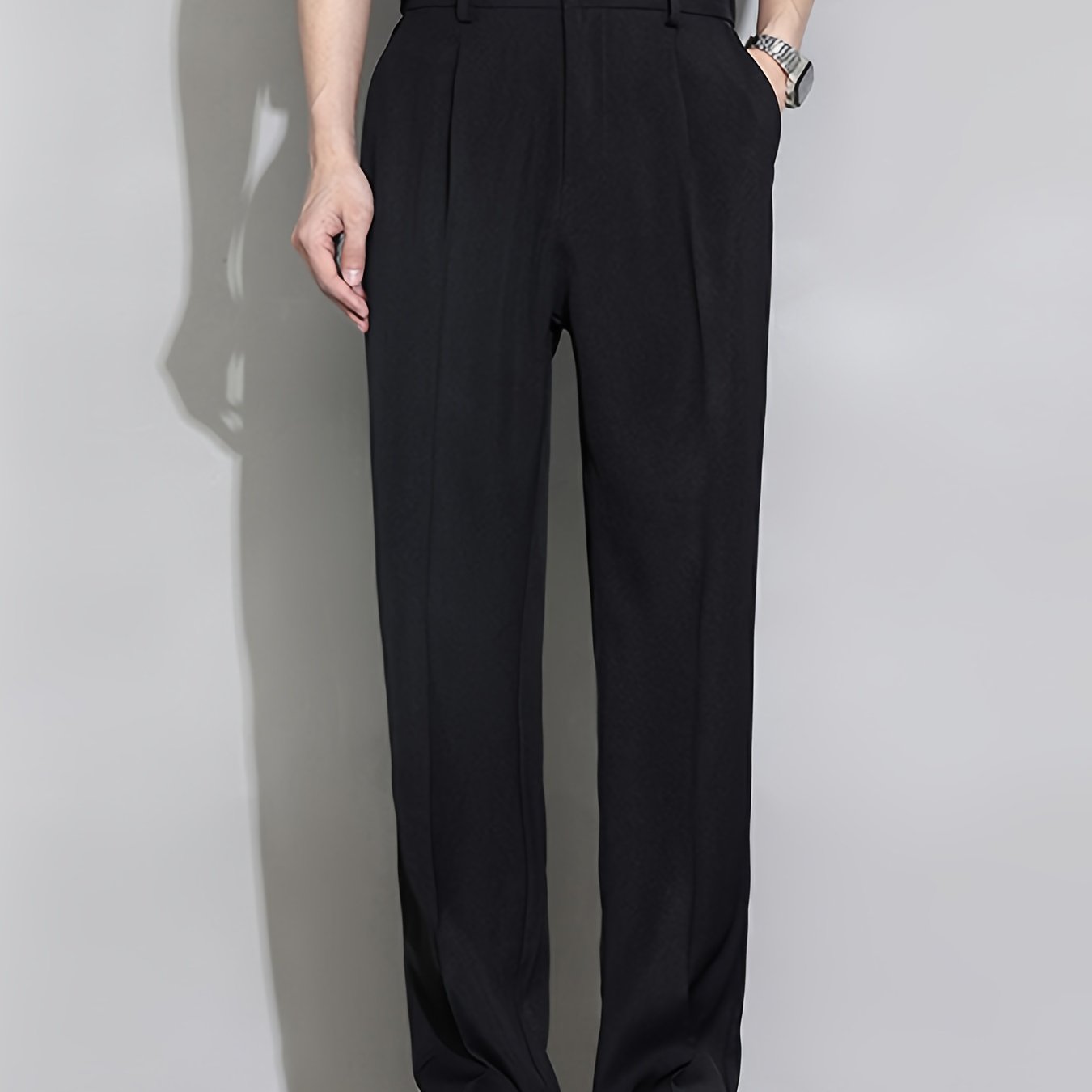 Pantalones de traje de verano para hombre de pierna recta, poliéster, sin elasticidad, de color sólido, casual, ajuste regular