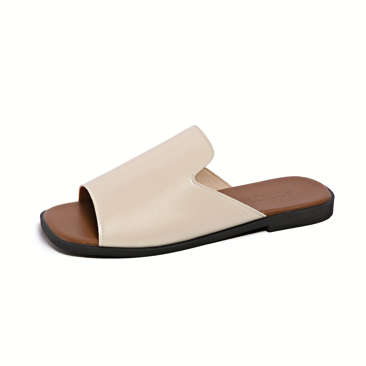 Women's Summer Flat Sandals Black Faux Cover Tan Sole Slip-On Arch Support