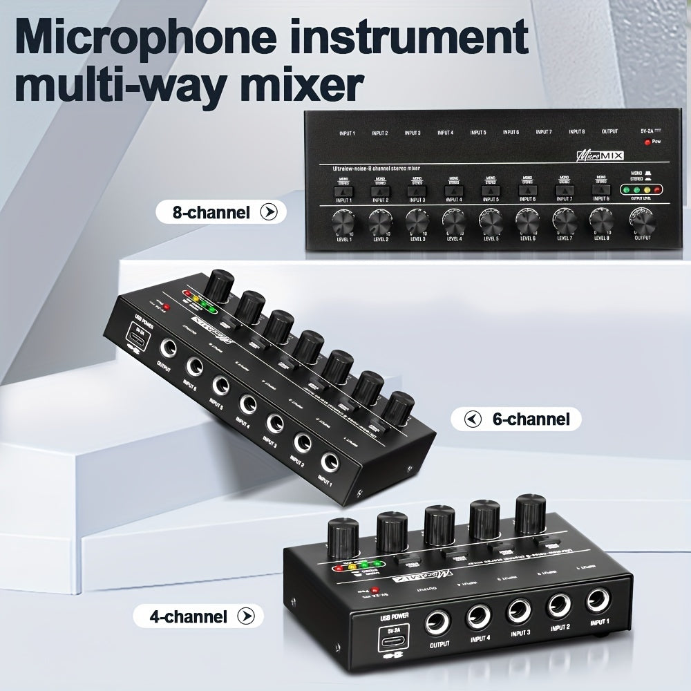 4-Channel Audio Mixer with Ultra Low Noise, Easy Operation, USB Power Supply