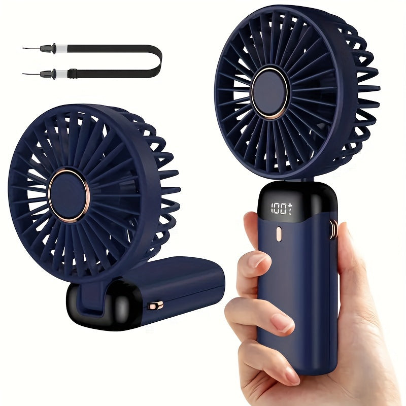 Portable Mini Fan with 5-Speed Settings LED Display USB Rechargeable Touch Control Foldable Indoor Outdoor