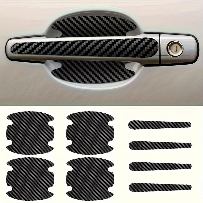 8 Pcs Carbon Fiber Car Door Handle Protectors Scratch Resistant Covers Universal Fit Black