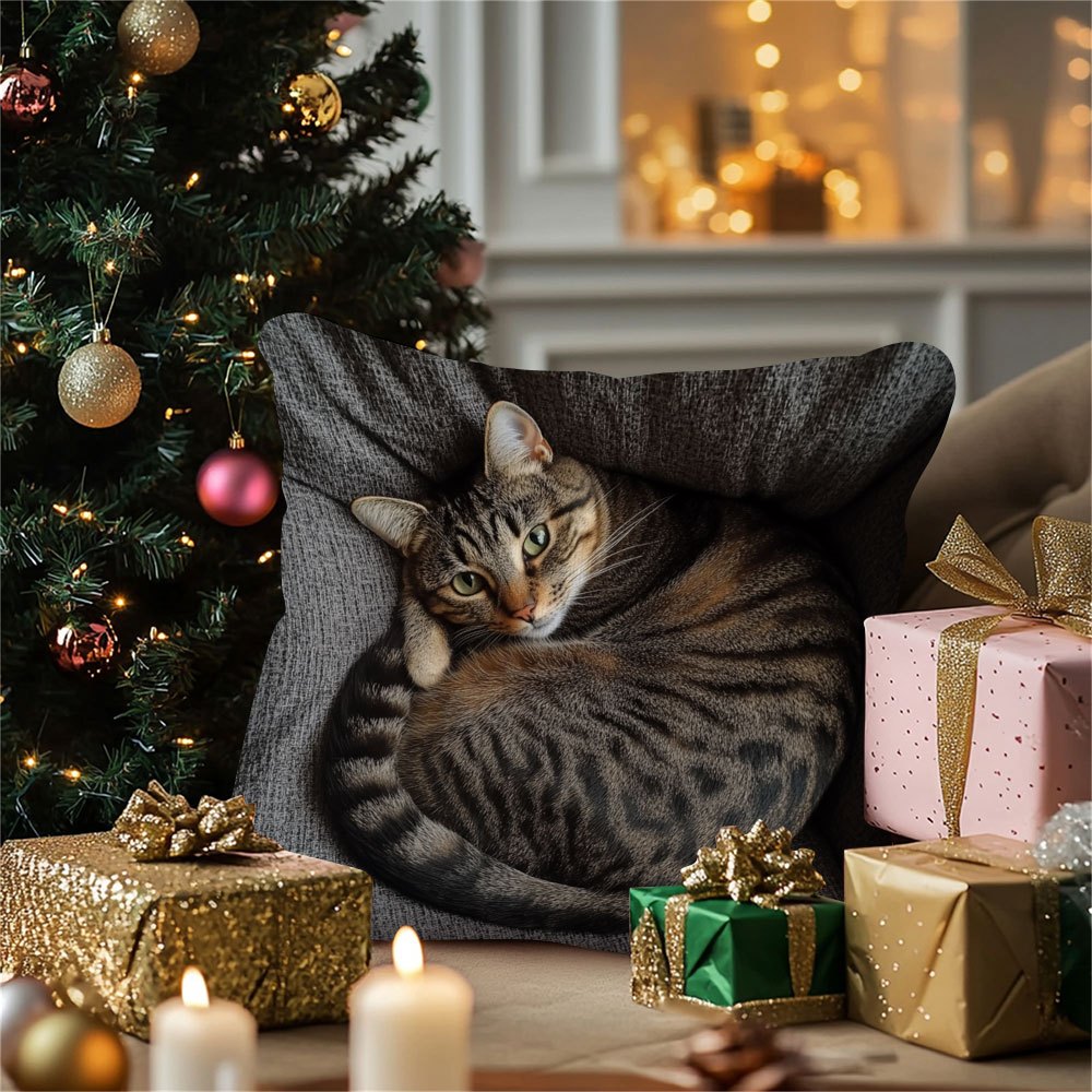 Double-Sided Cat Throw Pillow Cover Polyester Holiday Decor Gift for Wife