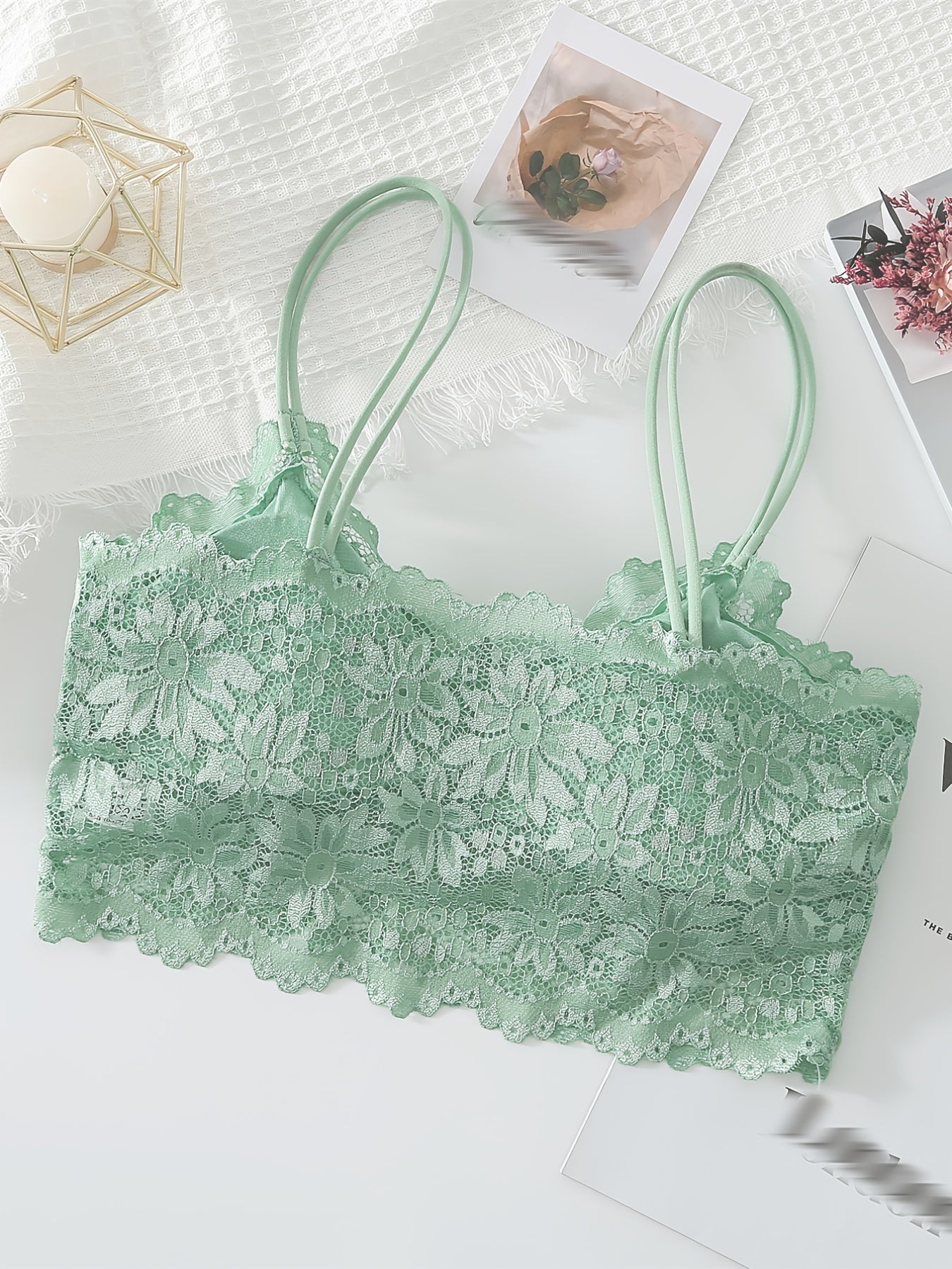 Women's Lace Cami Bra with Padded Support and Hollow Out Design