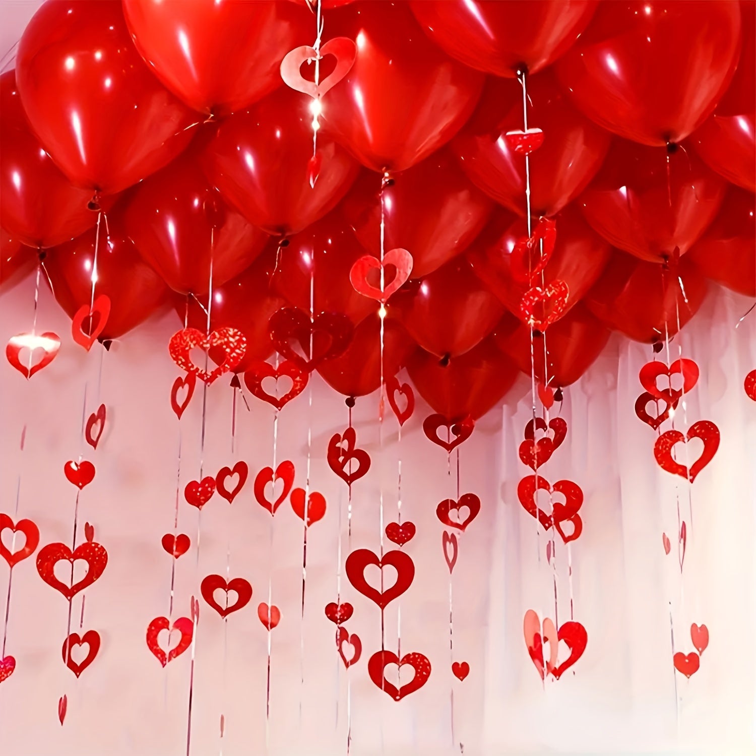 Decoraciones colgantes de corazones para el día de San Valentín, cuerdas de seda rojas para decoración de fiestas DIY