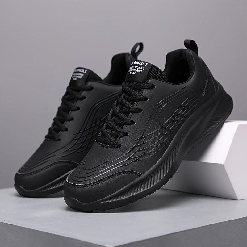 Men's Black Running Shoes Low Top Lace-Up Sneakers with Textured Fish Scale Pattern and Durable MD Sole