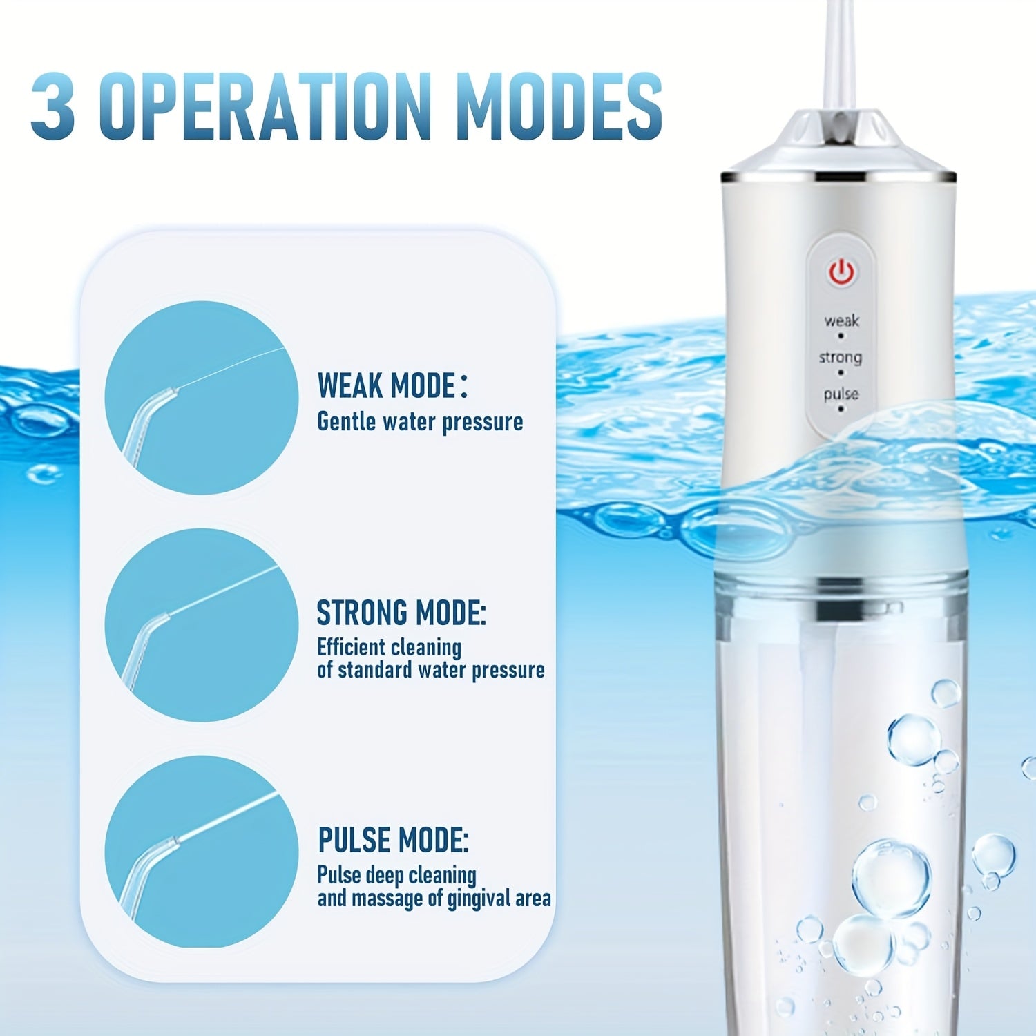 Portable Cordless Water Flosser for Teeth Cleaning with 3 Modes and 4 Nozzles