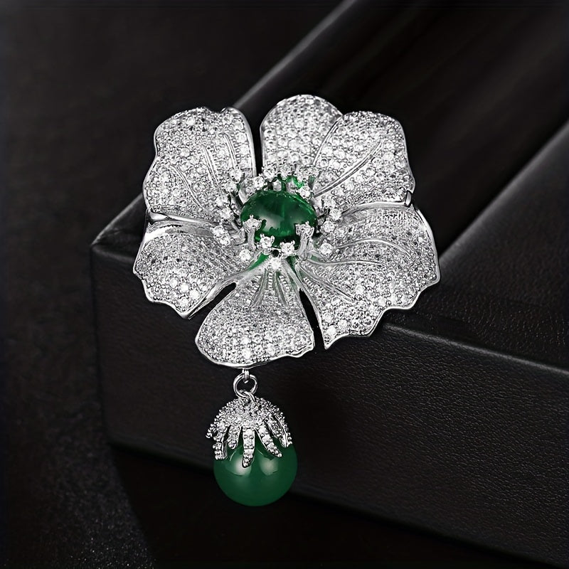Green Cubic Zirconia Brooch for Women Elegant Full Drill Jewelry Gift