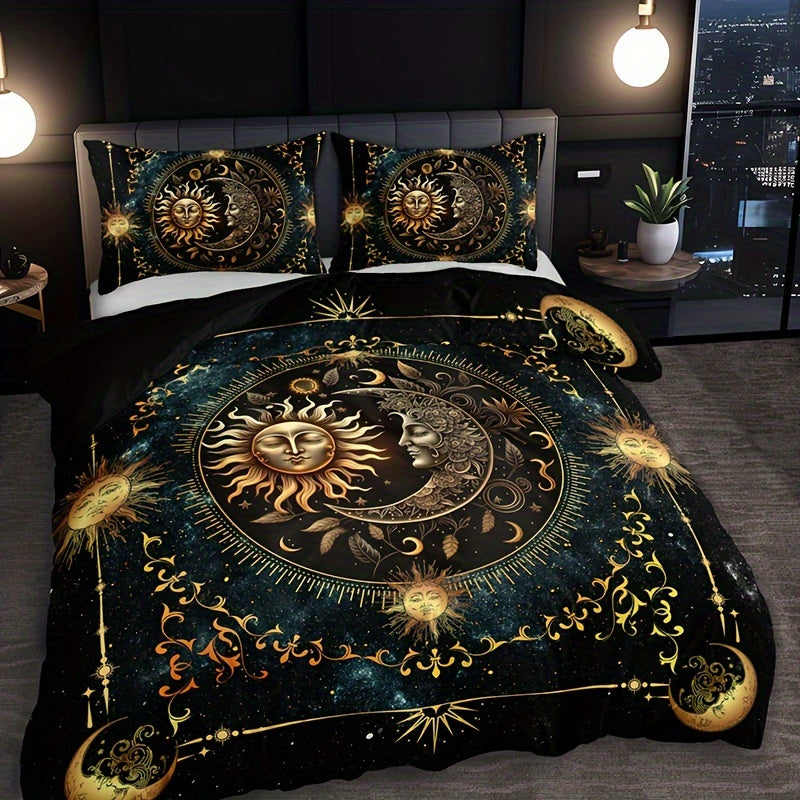 Celestial Sun and Moon Duvet Cover Set 100% Polyester Digital Print All-Season