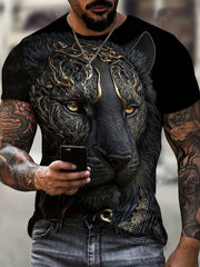 Men's Tiger Print T-Shirt Short Sleeve Crew Neck Polyester Spandex Casual Outdoor