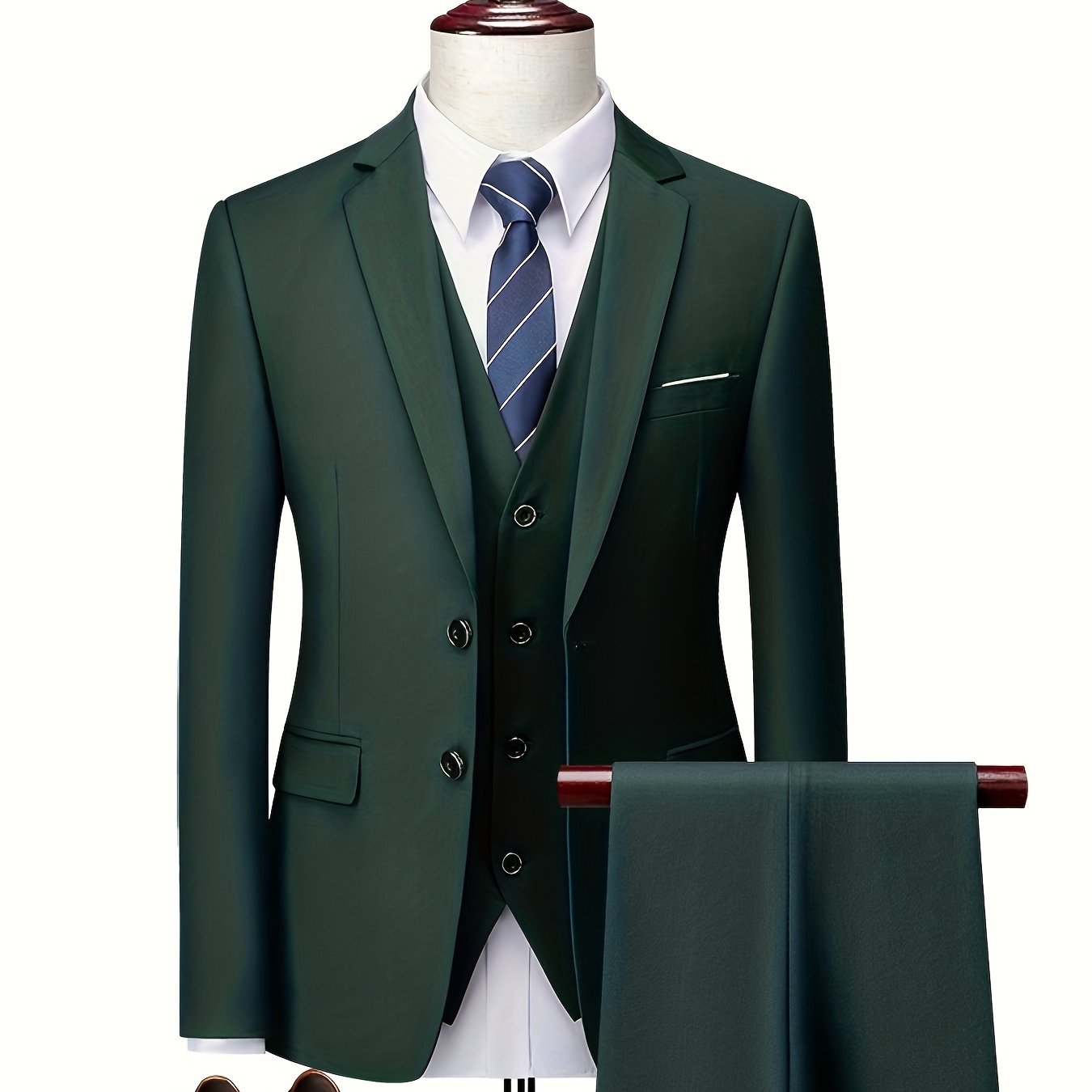 Мужской деловой костюм с узким кроем, 3 предмета, полиэстер, вискоза, однотонная эластичная ткань