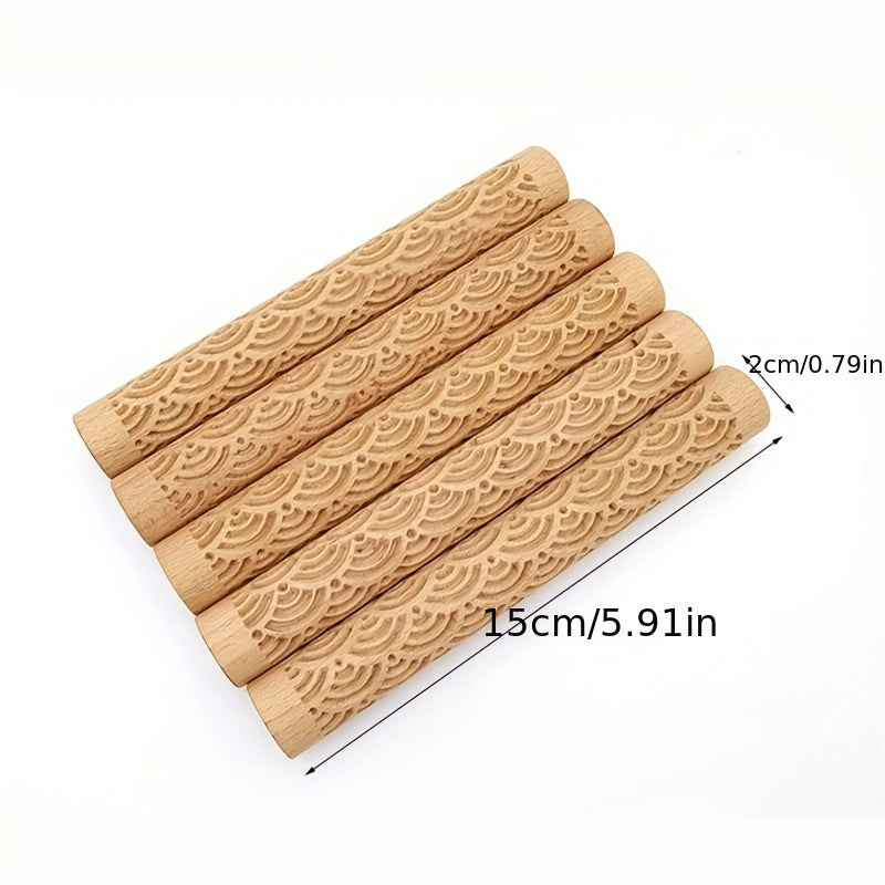 Embossing Rolling Pin for Dough Shaping, Wooden Kitchen Tool for Pizzas and Cookies
