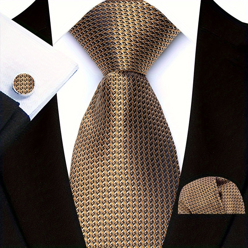 Men's Paisley Pattern Tie Set with Pocket Square and Cuffs for Business Formal