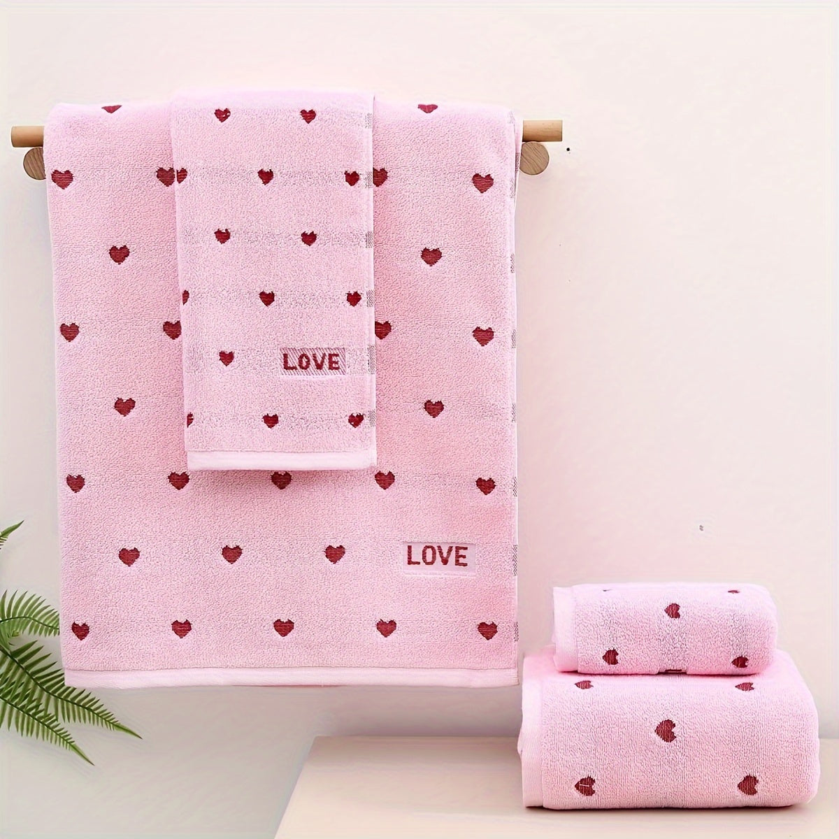100% Cotton Heart Pattern Towel Set 2 Pieces Bath and Hand Towels