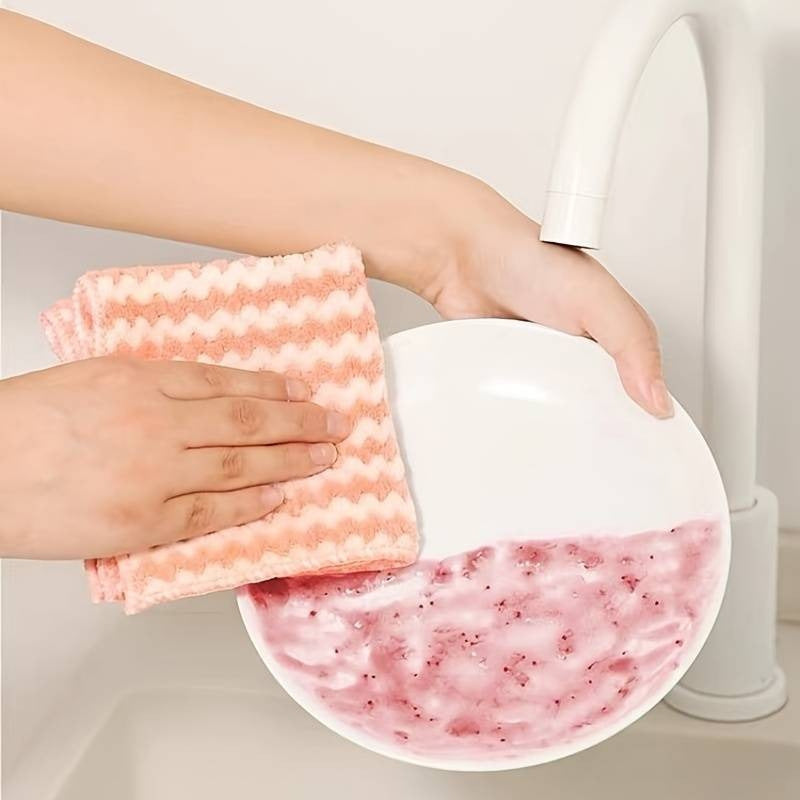 Set of 5 Microfiber Cleaning Cloths, Reusable, Absorbent for Kitchen and Bathroom