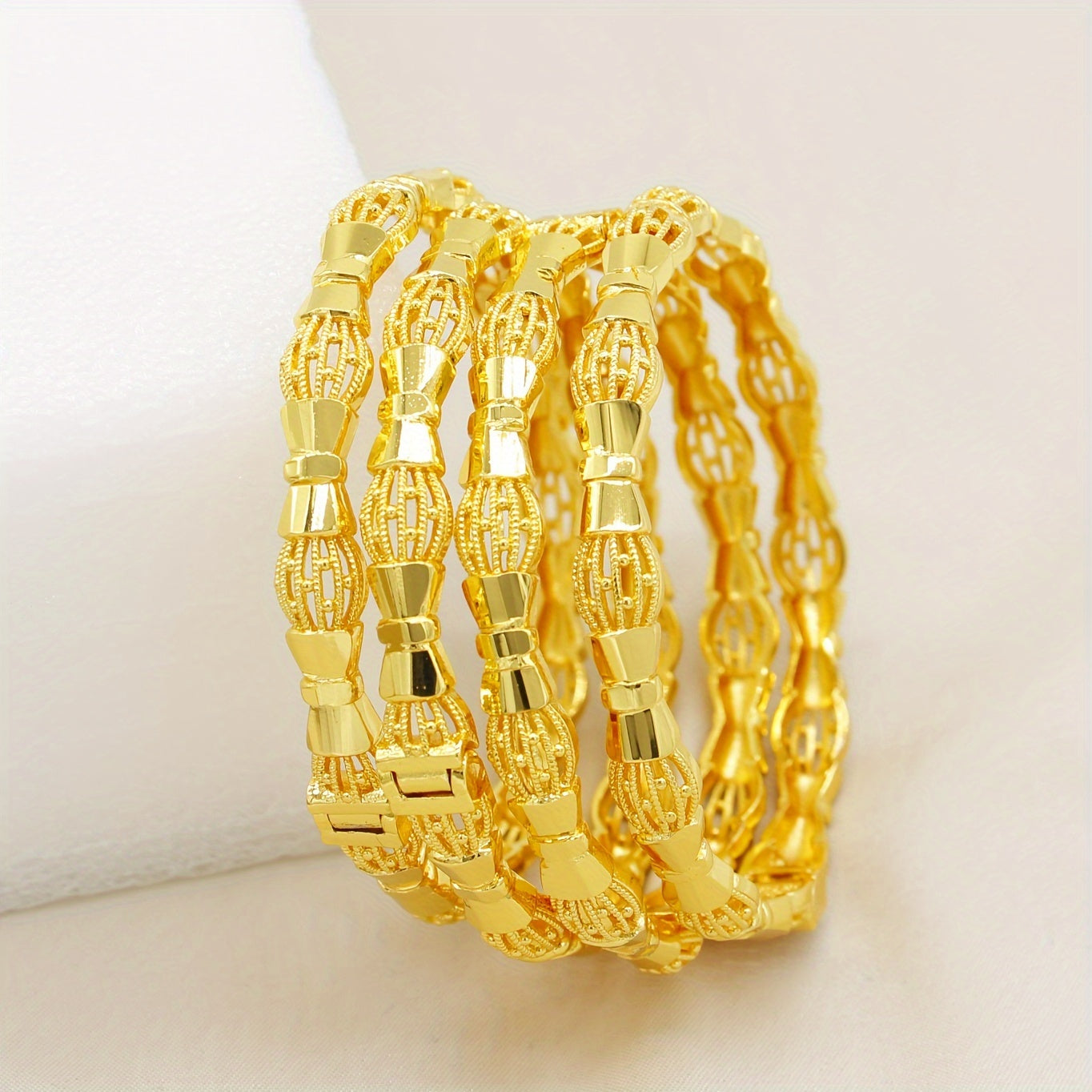 Women’s Gold Plated Copper Jewelry Set with Bangles for Weddings and Parties