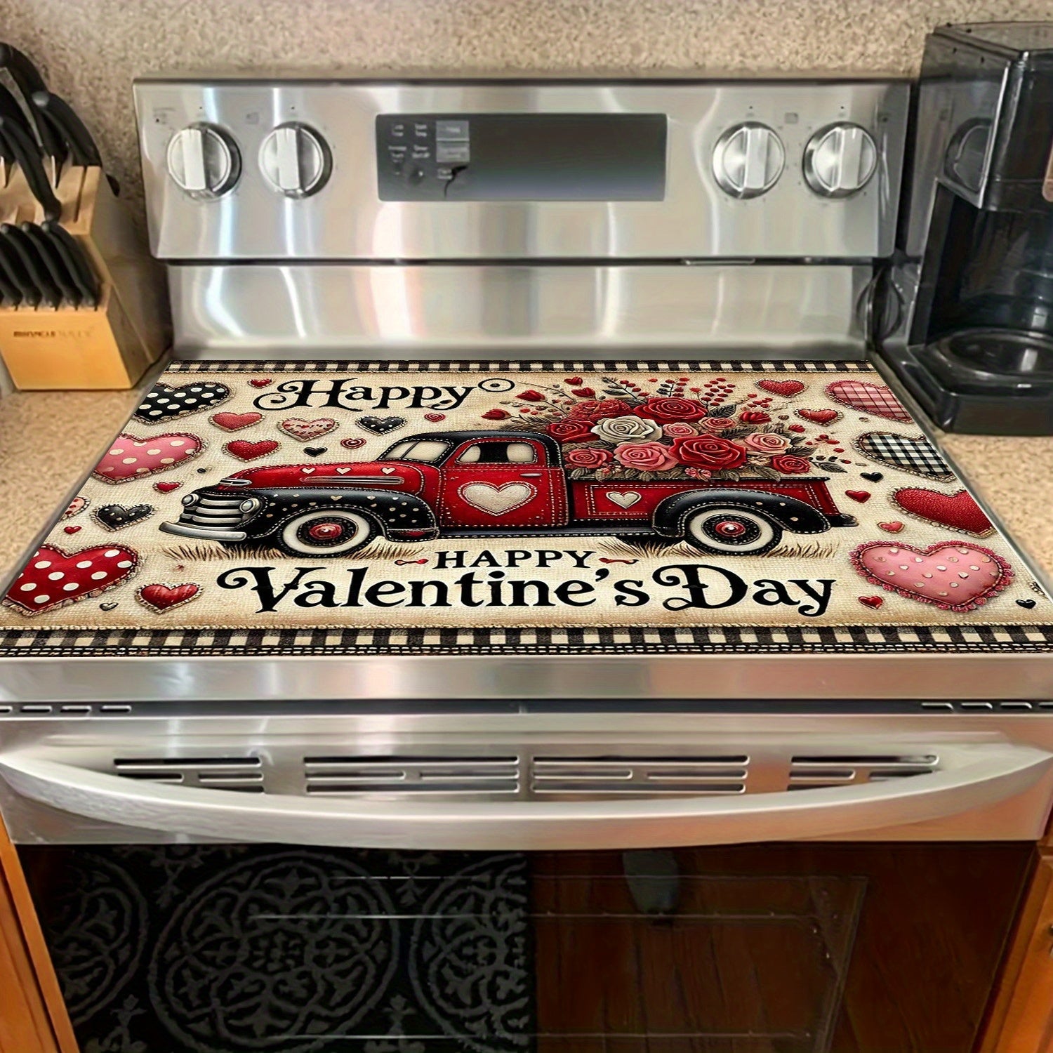 Valentine's Day Stove Panel Protector Red Truck Heart Heat Scratch Resistant