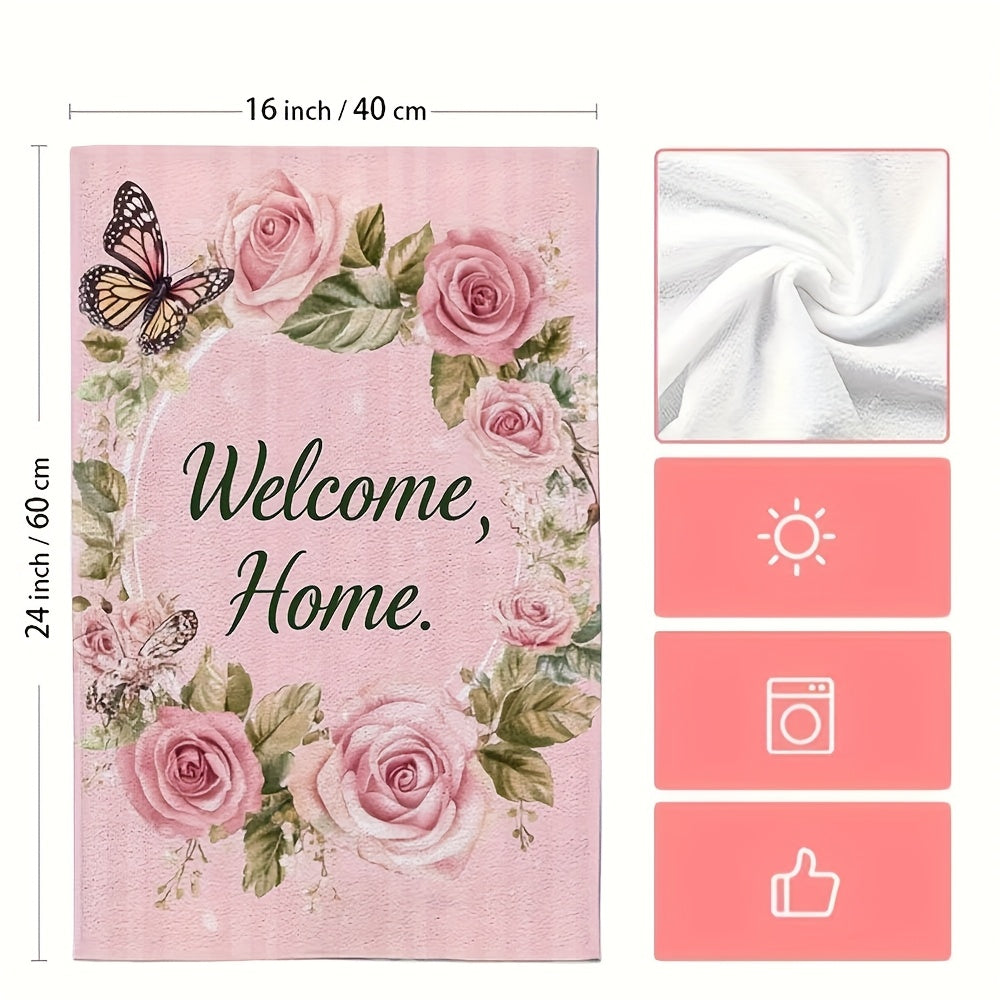 Set of 2 Pink Kitchen Towels Welcome Home Roses Butterflies 40x60cm Absorbent