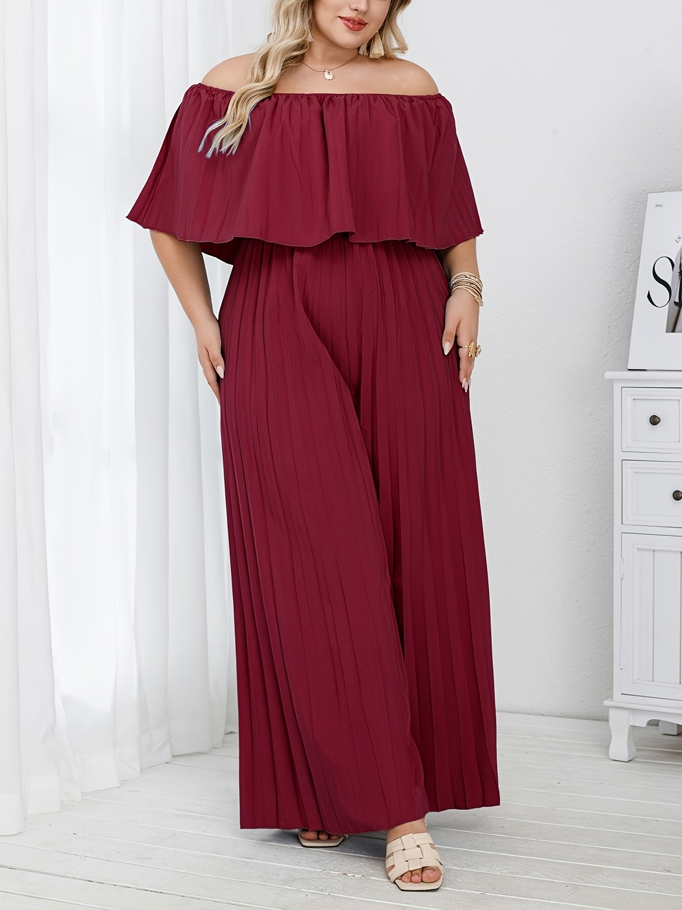 Women's Plus Size Beige One-Shoulder Loose Jumpsuit