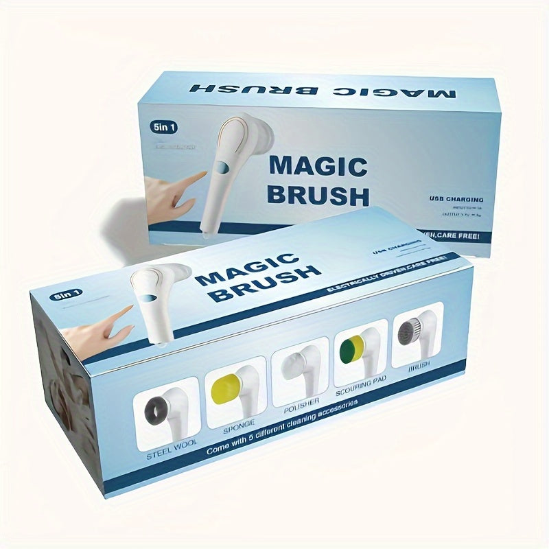 Multi-Functional Electric Cleaning Brush Set with 5 Brush Heads for Kitchen Bathroom and Home