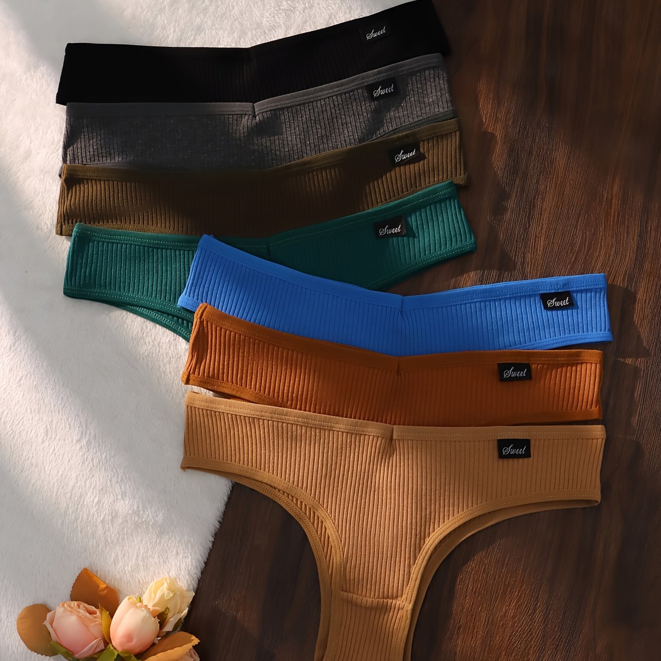 Women's Seamless Ribbed Solid Briefs Set of 7 Breathable Comfortable Panties