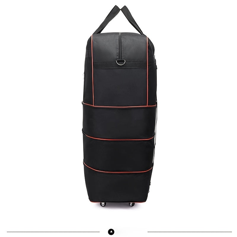 Foldable Black Polyester Travel Luggage Bag with Wheels for Large Storage Business Trips