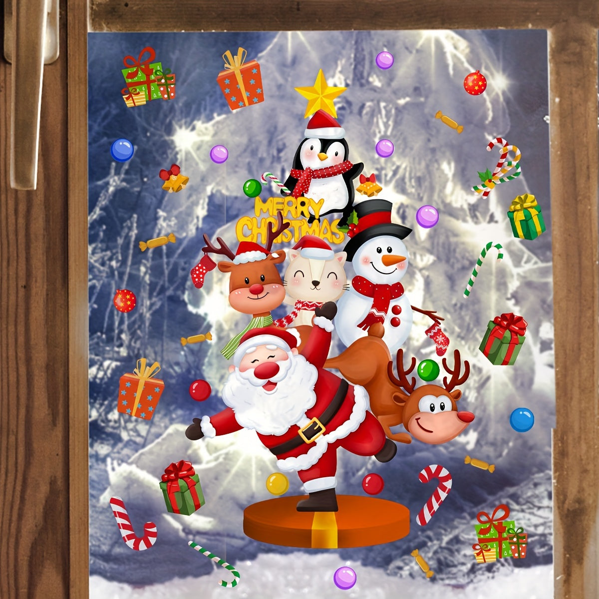 Christmas Cheer Window Clings Santa Reindeer Double-Sided 20x30cm Electrostatic Decals