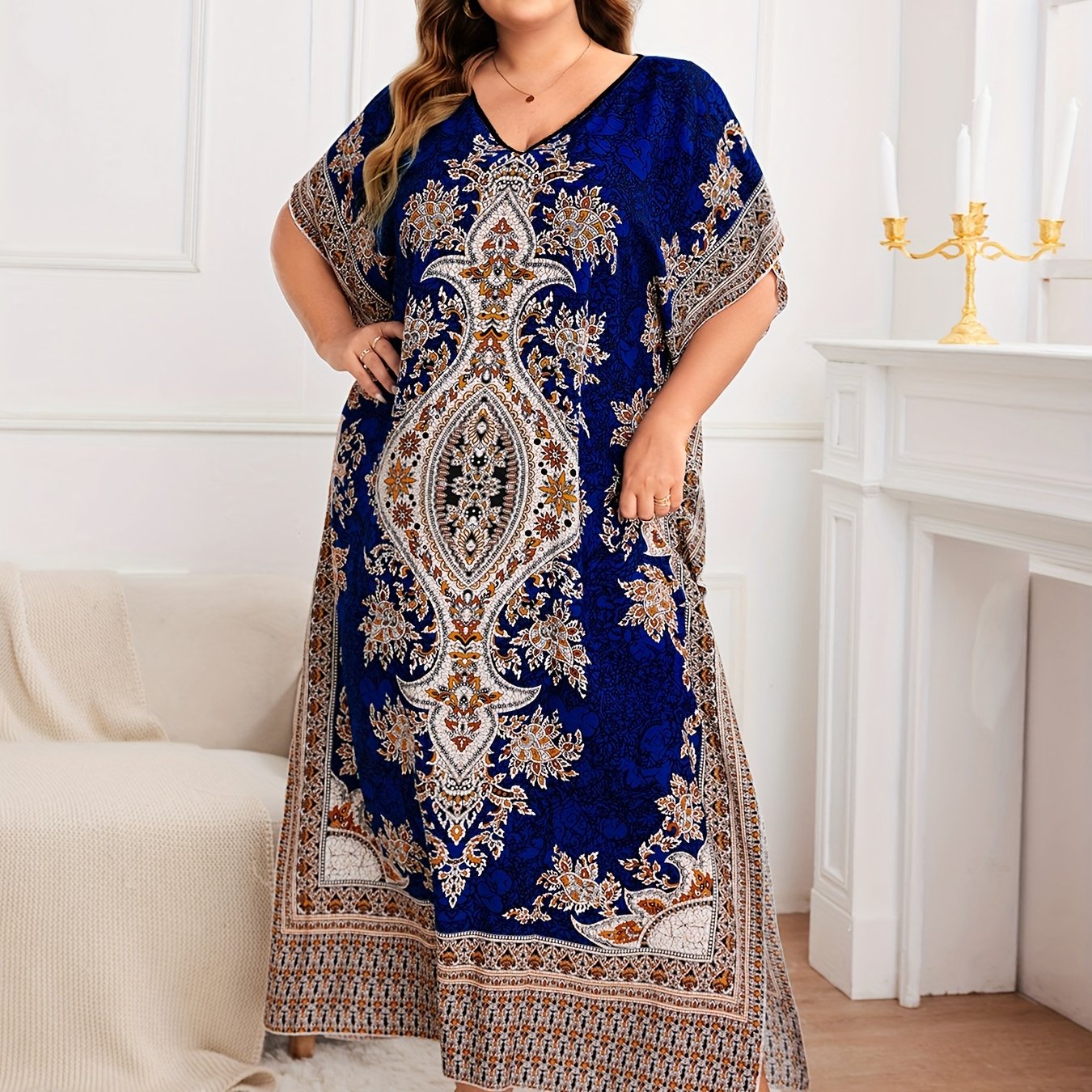 Plus o'lchamli maxi kiyinadigan bohemiya gullari bosma yozgi plyaj ta'tili uchun erkin fit