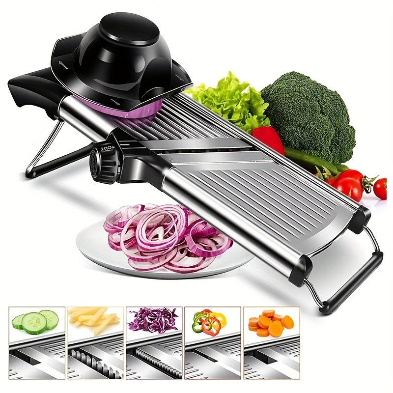 Stainless Steel Vegetable Slicer Set with Adjustable Mandoline and 5 Blades