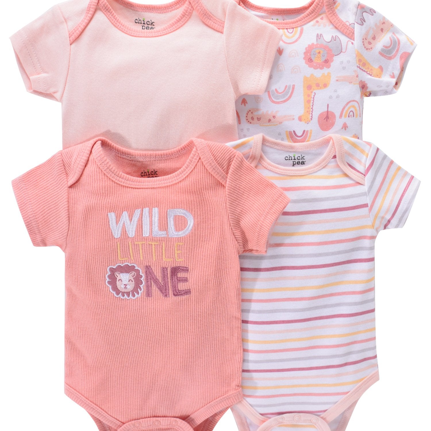 Newborn Baby Short Sleeve One-Piece Suits Set with Alphabet Print and Embroidery 4-Piece Cotton