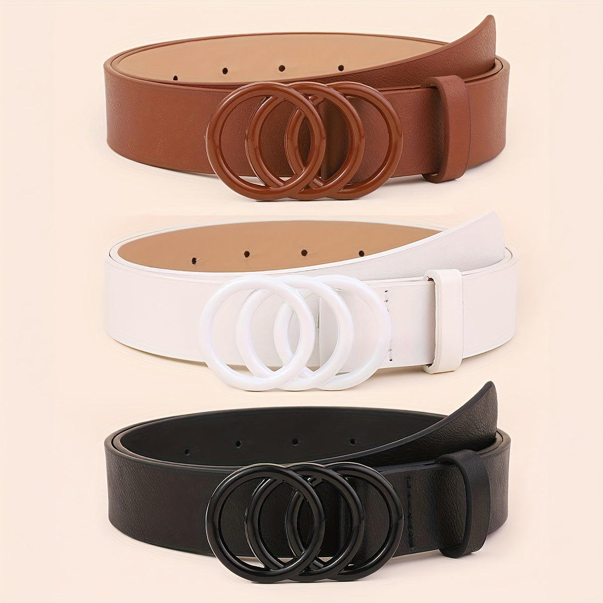 Women Leather Waist Belt for Jeans Dress with Golden Ring Buckle