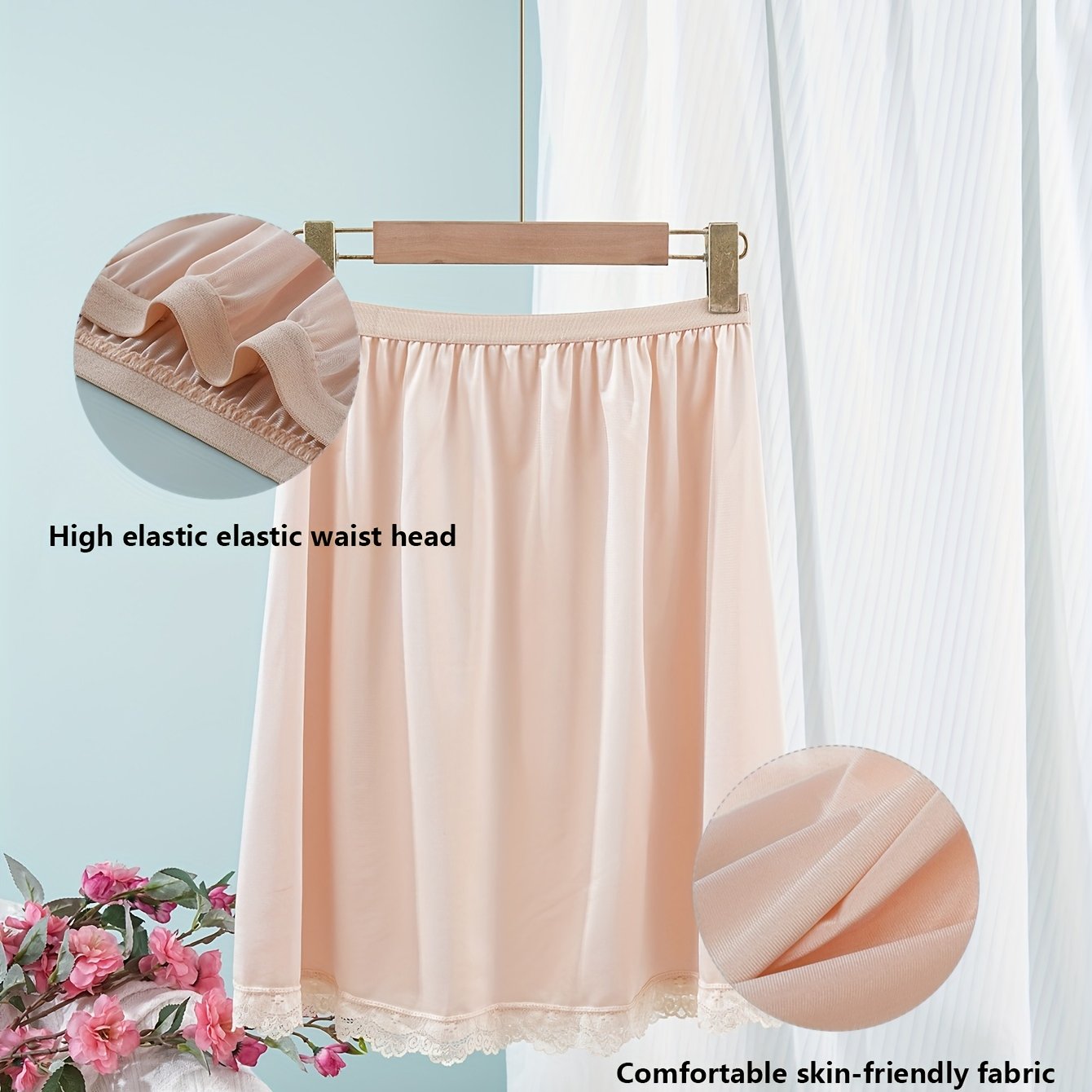 Plus Size Women's High-Waisted Lace A-Line Skirt Breathable Tummy Control Light Beige