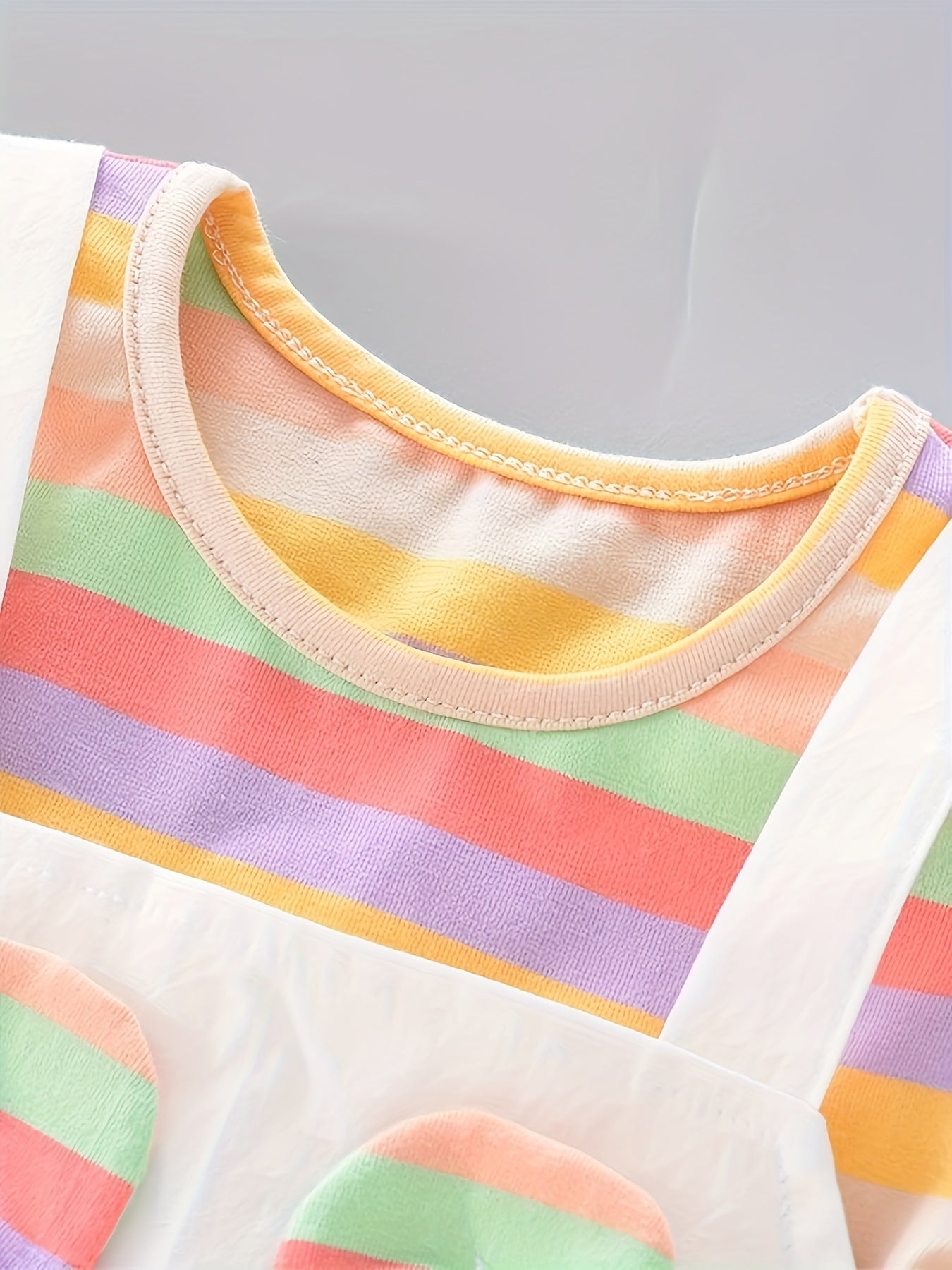 Baby Girl Summer Cotton Dress with Striped Short Sleeves Faux Two-Piece Knit Fabric Regular Fit