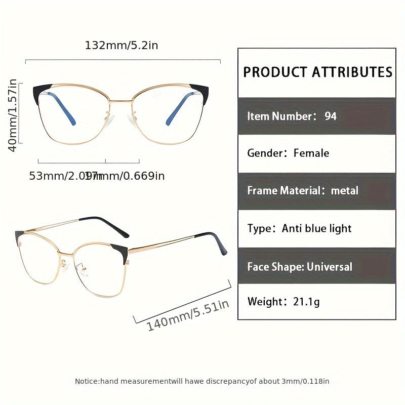 Women's Blue Light Blocking Glasses Oval Metal Frame Chic Design Non-Prescription Includes Case