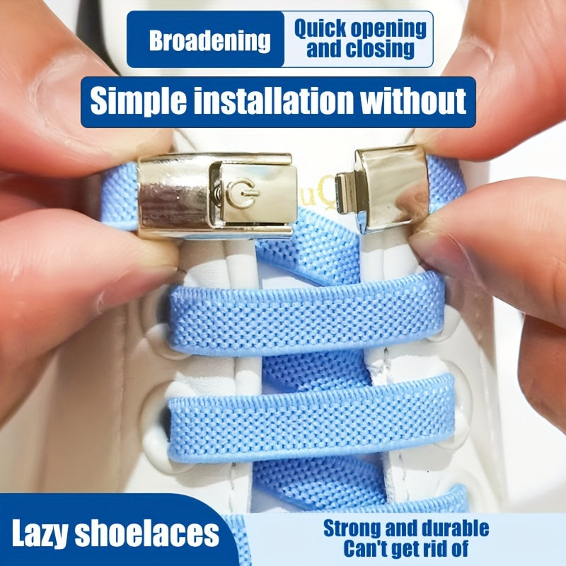 Unisex Elastic Flat Shoelaces With Metal Buckles No Tie Shoe Accessories