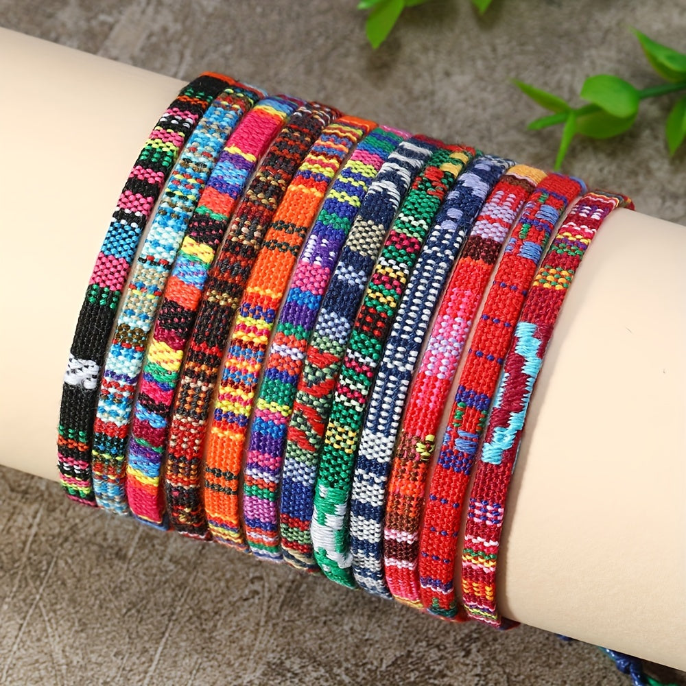 Set of 12 Handmade Braided Bracelets Bohemian Ethnic Style for Women