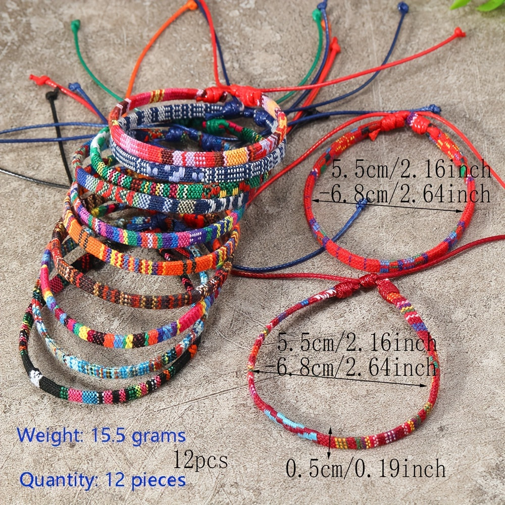 Set of 12 Handmade Braided Bracelets Bohemian Ethnic Style for Women