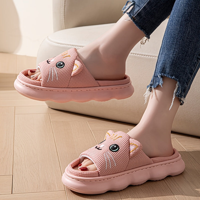 Women's Men Cartoon Cat Slip-On Slippers Breathable Open-Toe Indoor Outdoor