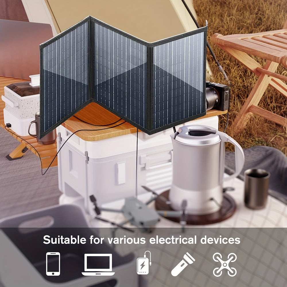 Foldable Solar Power Bank 60W USB and 18V DC Outputs for Camping and Travel