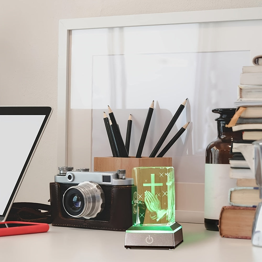 3D Crystal Cross Night Light LED Decorative Gift for Christian Friends 3.15x1.97x1.97in