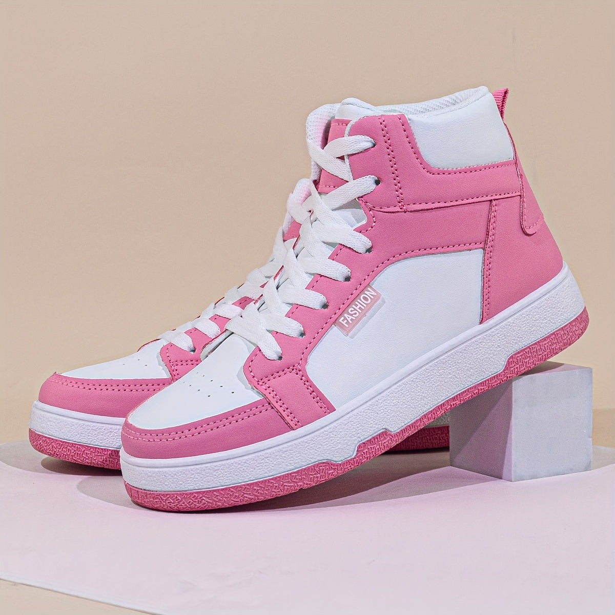 Women's High-Top Sneakers Colorblock Lace-Up Casual Shoes Non-Slip Sole