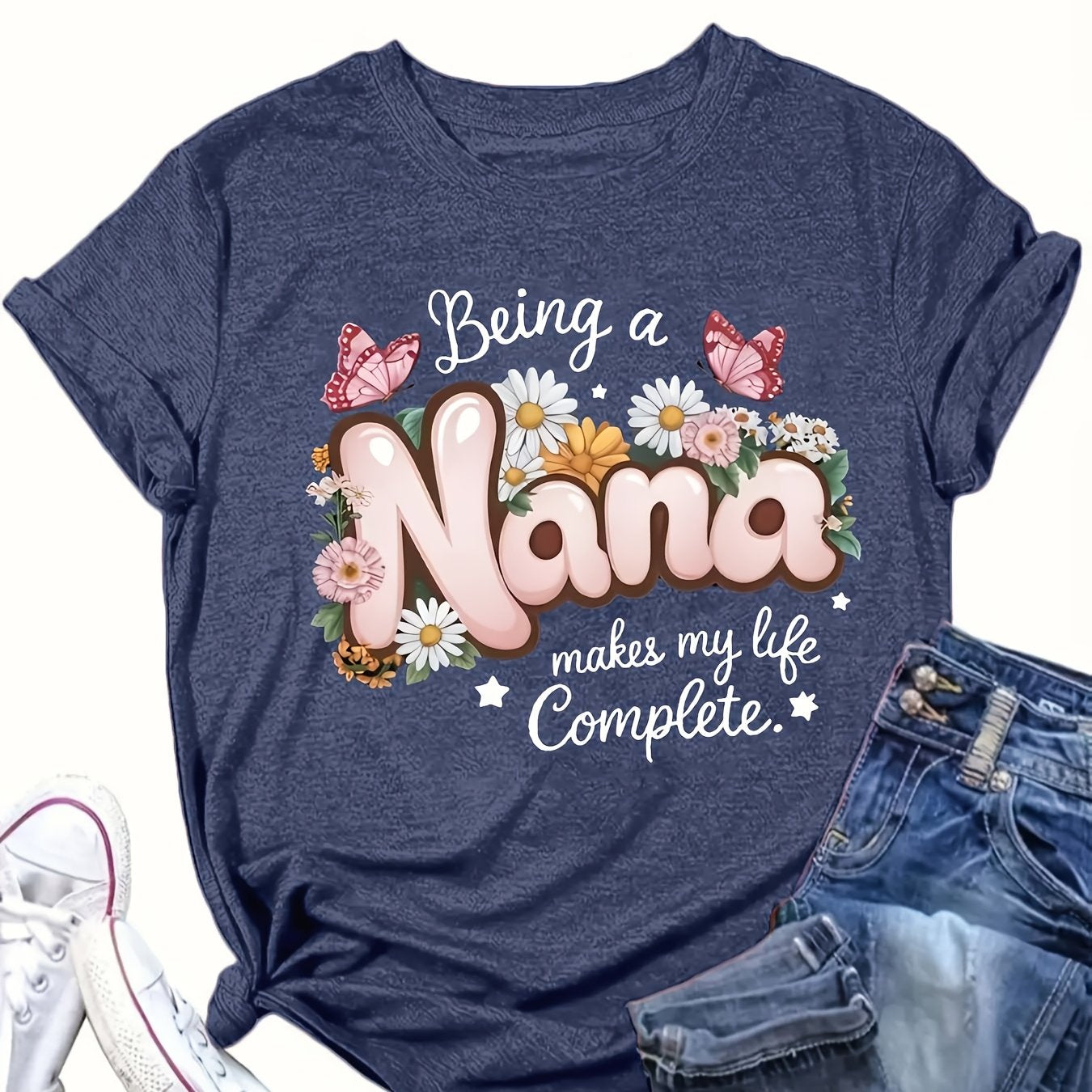 Women's Graphic T-Shirt Pink Floral Casual Loose Fit Summer Autumn Top