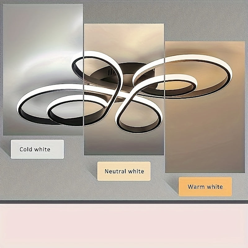 Modern Black Flower-Shaped LED Ceiling Light with Adjustable Color Temperature for Living Room Bedroom and Hallway