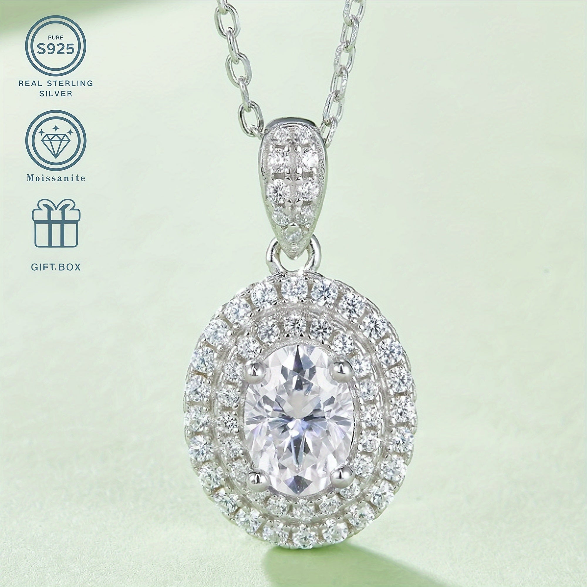 Sterling Silver Moissanite Jewelry Set with Egg-Shaped Pendant and Earrings for Wedding and Daily Wear